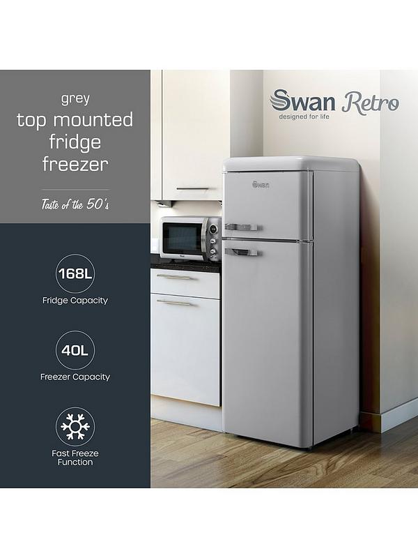 Swan SR11010GRNE Retro Grey Top Mounted Fridge Freezer 208L - Image 2